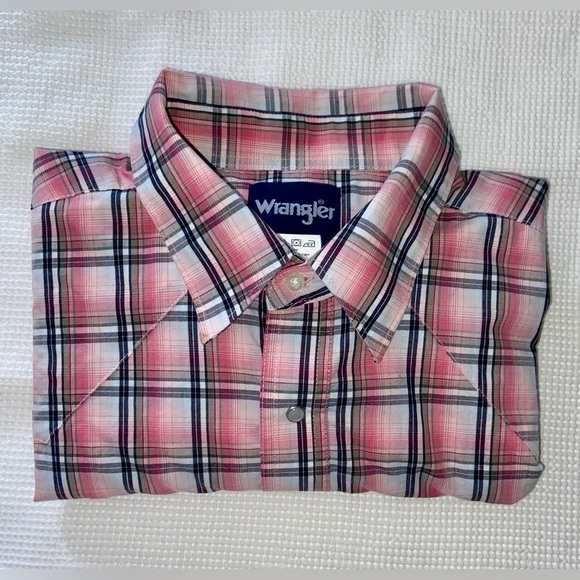 2/49$ Men’s Wrangler pink & gray‎ plaid long sleeves cotton buttoned shirt Sz XL - Picture 4 of 8